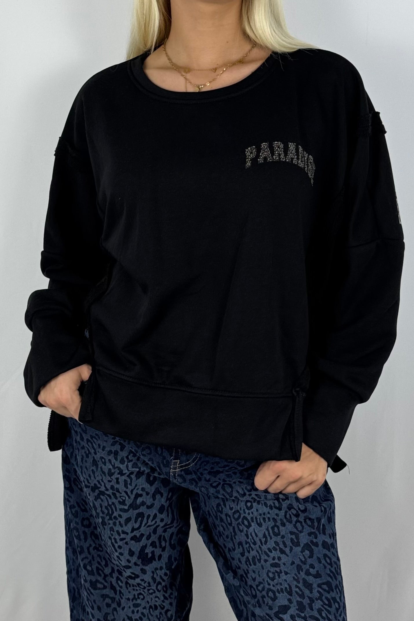 Damen Sweatshirt „PARADISE“ – Leo Print Oversize-Schwarz