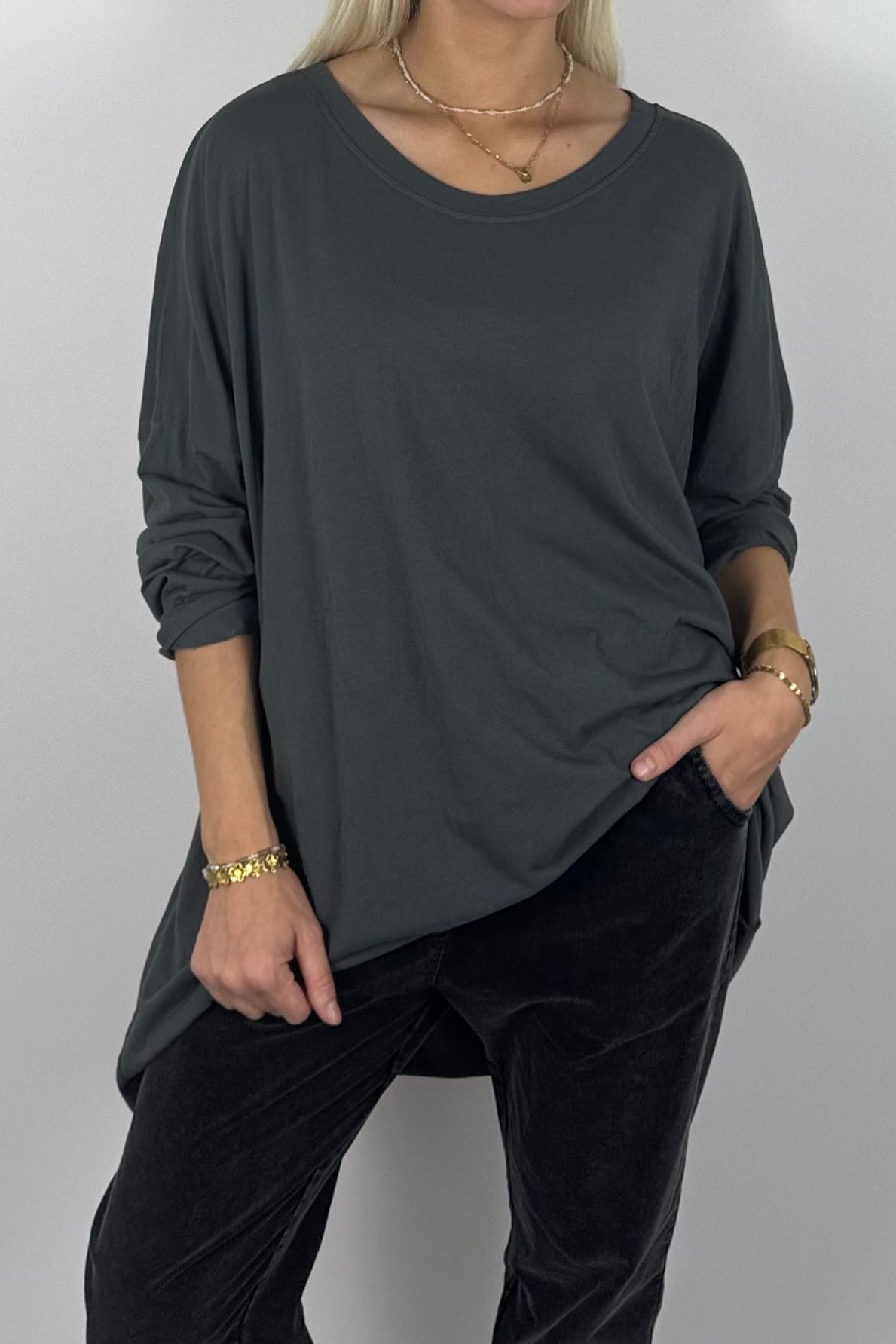 Damen Oversize Shirt mit STYLE-Print -Anthrazit