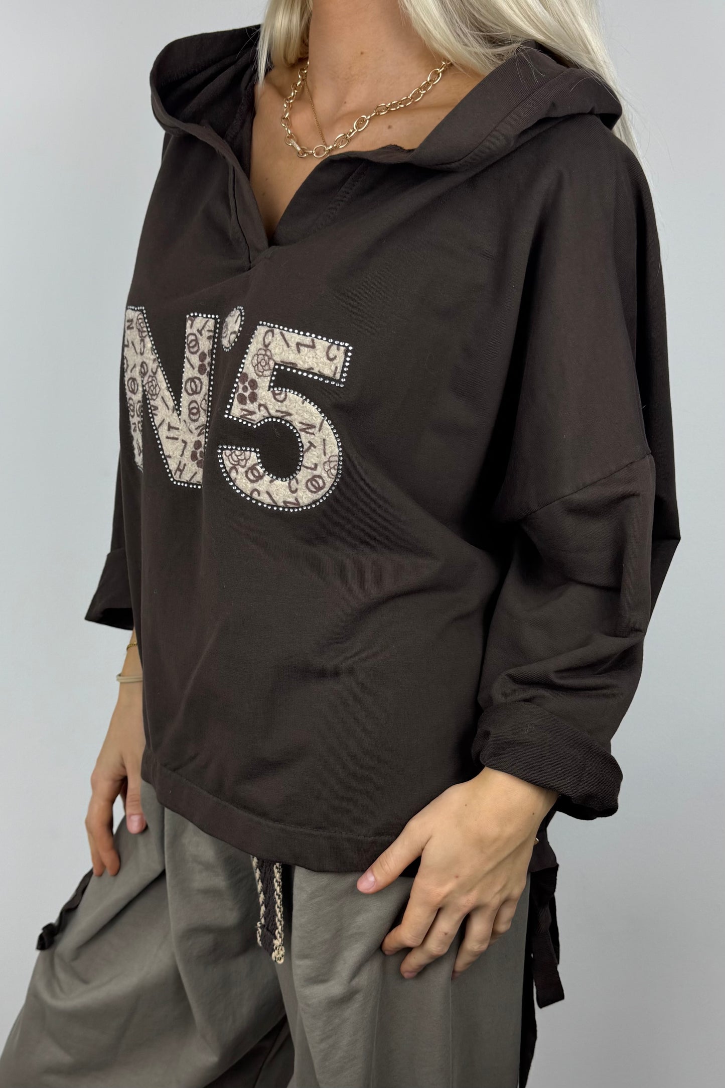 Hoodie mit Print-Detail und Bindeband-Choco