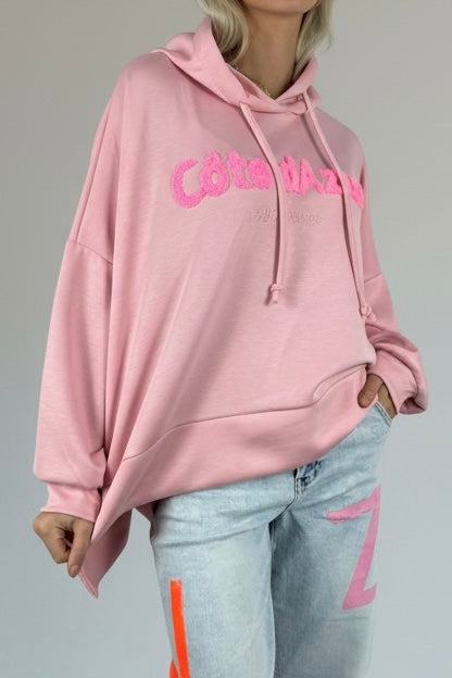 Oversize Hoodie mit Schriftzug „Côte d’Azur“-Rosa