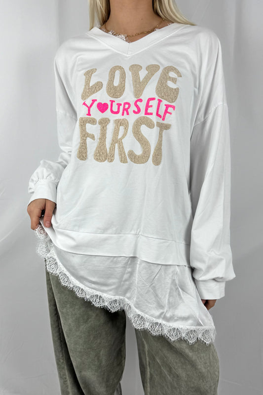 Oversize Shirt „Love Yourself First“-Weiß