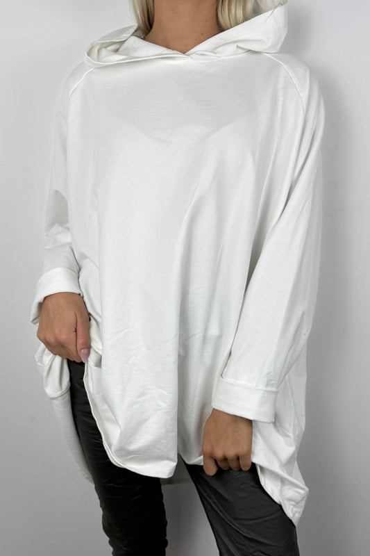 Oversize Hoodie mit Art-Print Rückseite –Weiß