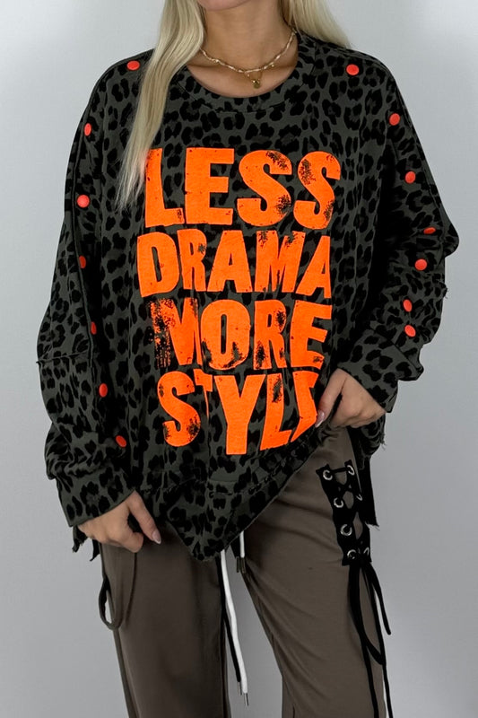 Damen Oversize Sweatshirt mit Leo-Print – Khaki