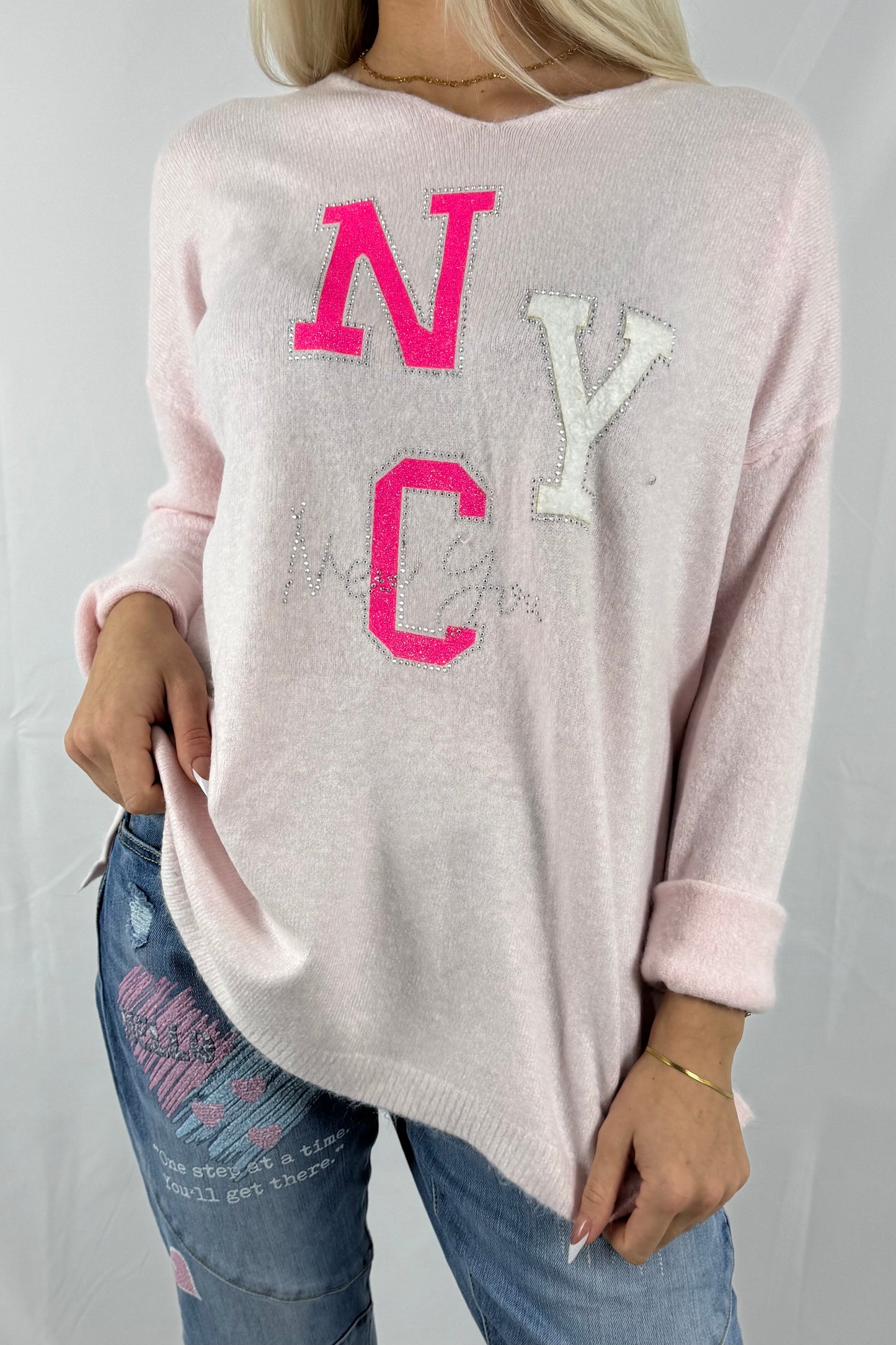 Oversize Shirt mit NYC-Print –Rosa