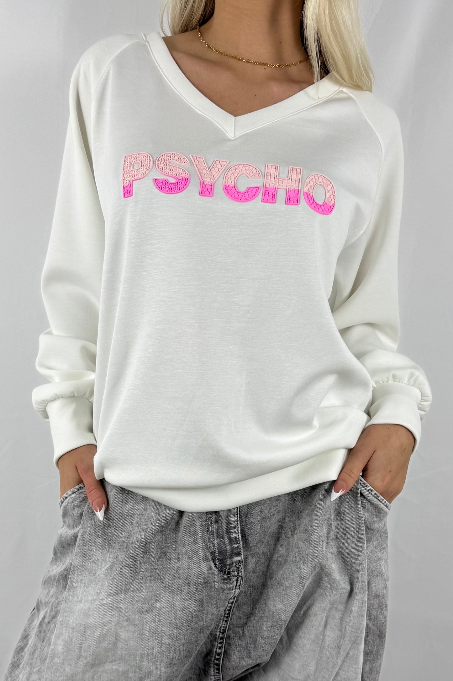 Oversize Sweatshirt mit Statement-Print –Weiß