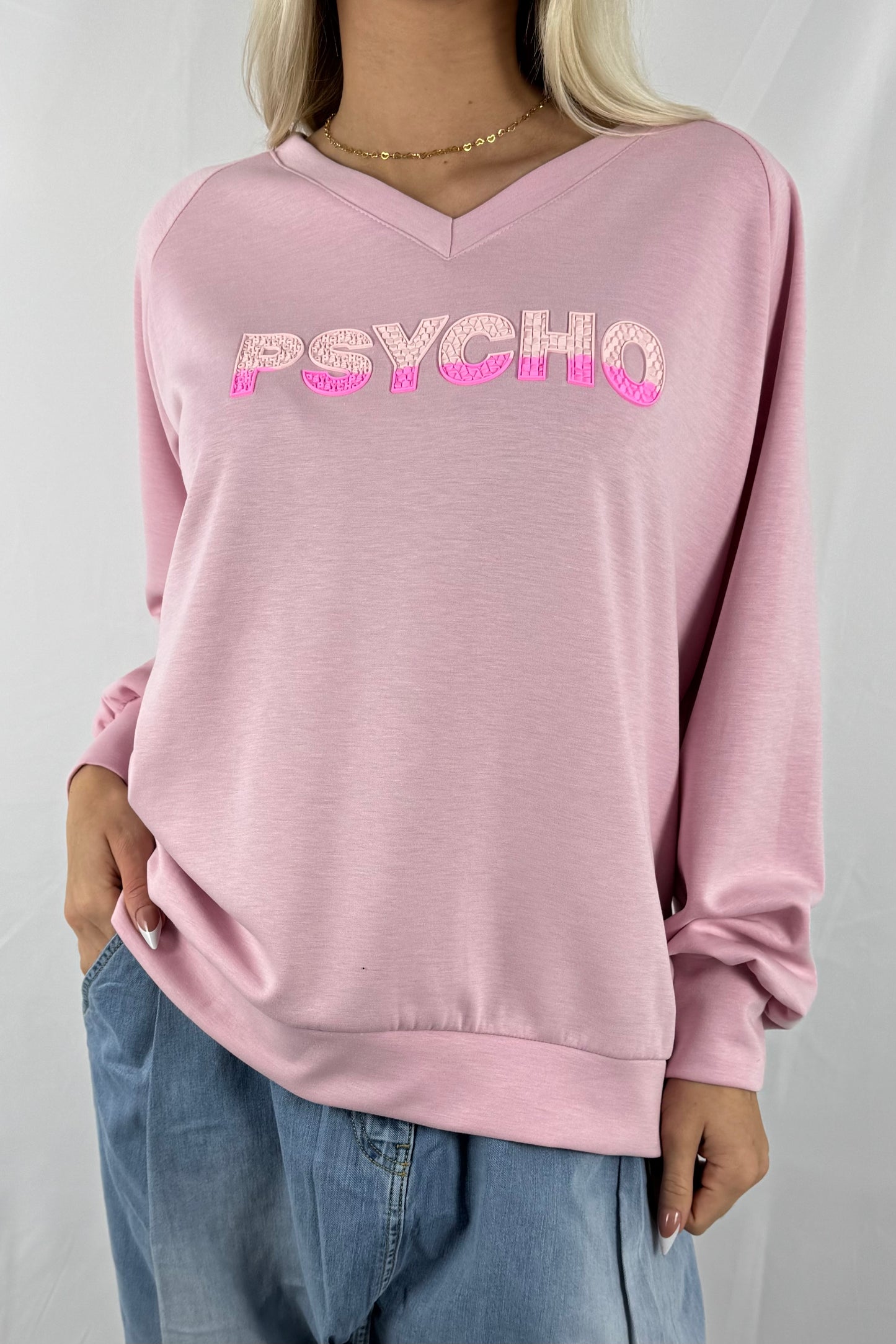 Oversize Sweatshirt mit Statement-Print –Rosa