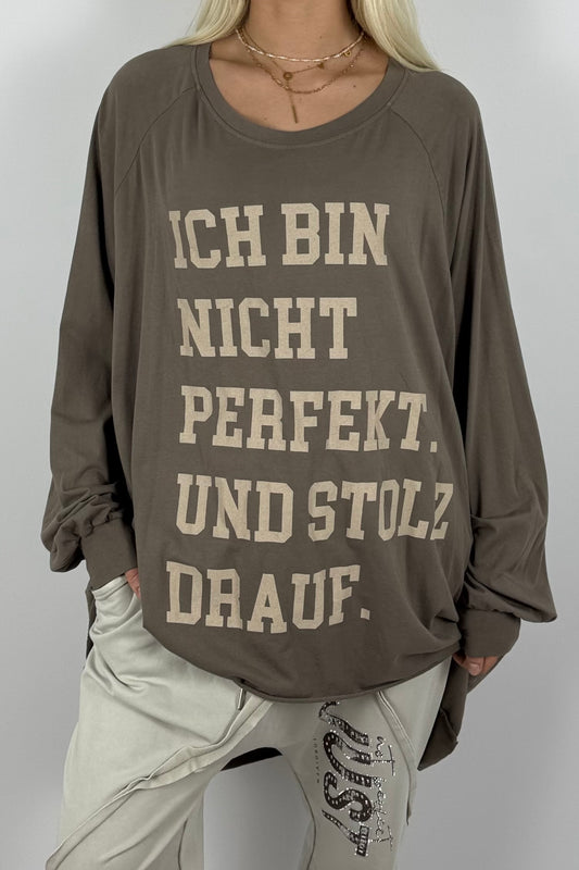 Oversize Longshirt mit Statement-Print –Mud
