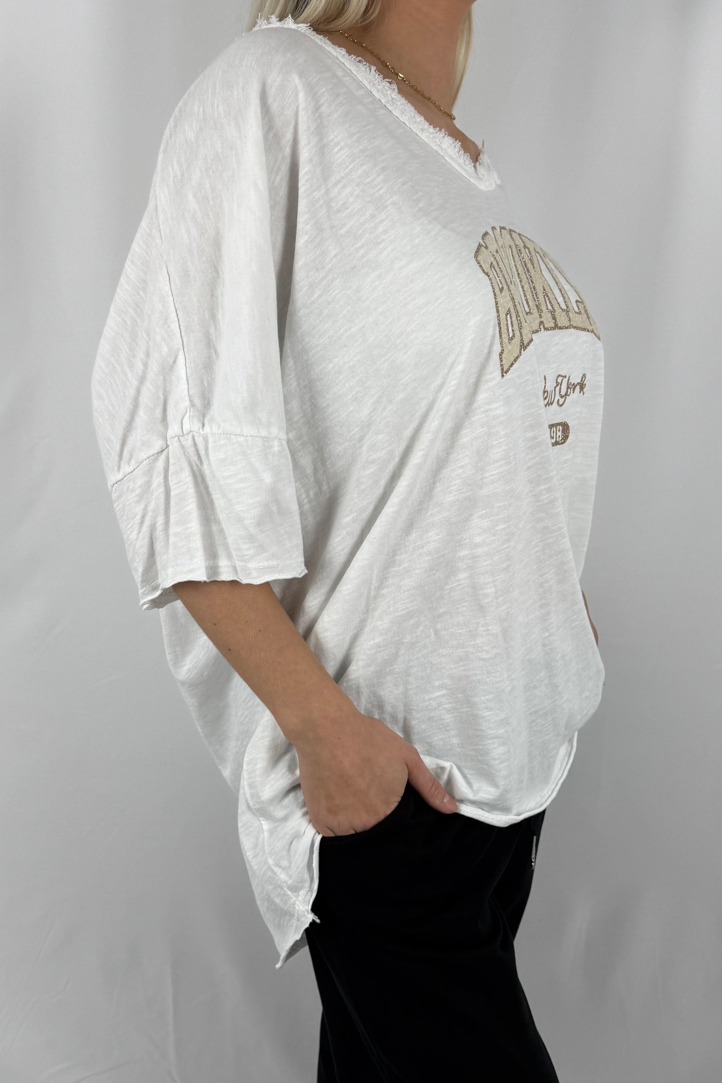 Oversize Damen Shirt mit Brooklyn New York Print-Weiß