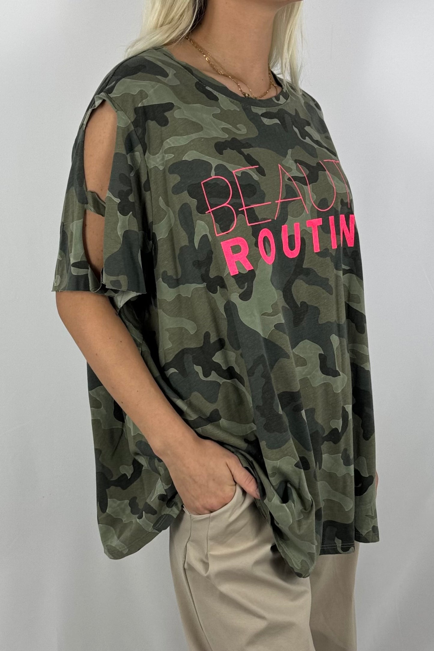 Beauty Routine Shirt – Camouflage -Khaki