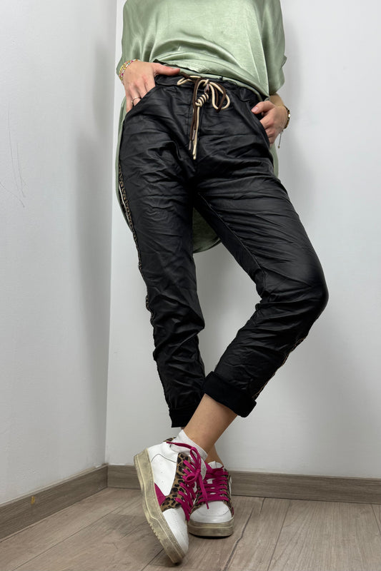 Damenhose mit seitlichem Musterstreifen – Einheitsgröße, elastischer Bund