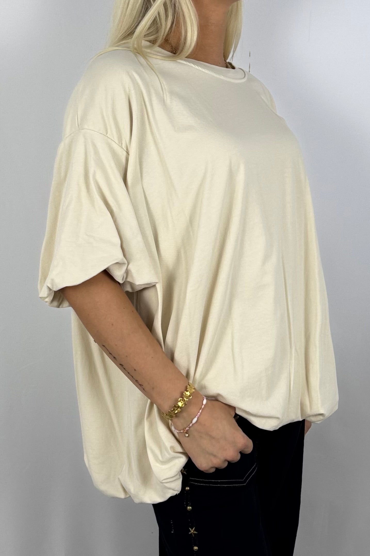Basic Oversize Shirt mit Puffärmeln – Butter