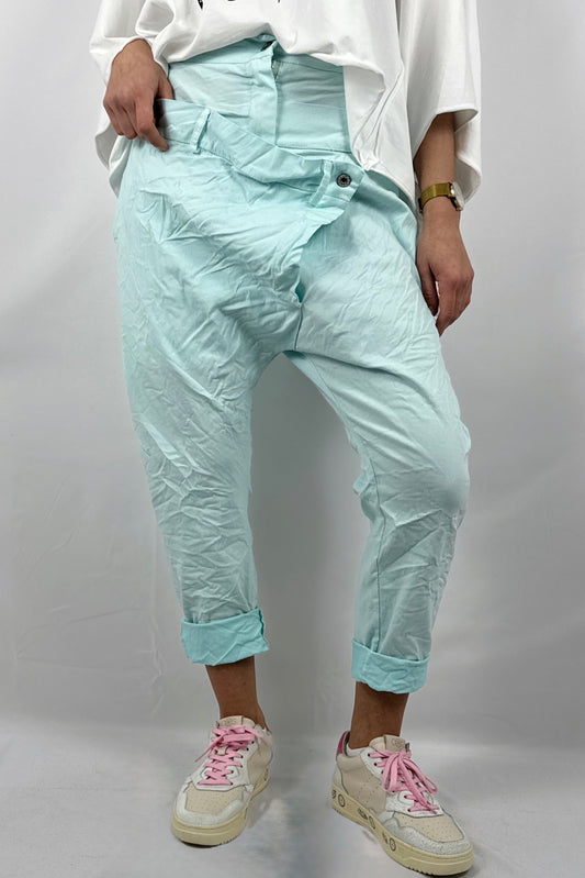 Damen Hose im Baggy Style mit Knopf Detail-Mint