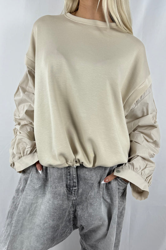 Oversize Sweatshirt mit Volumenärmeln & Tunnelzug –Beige
