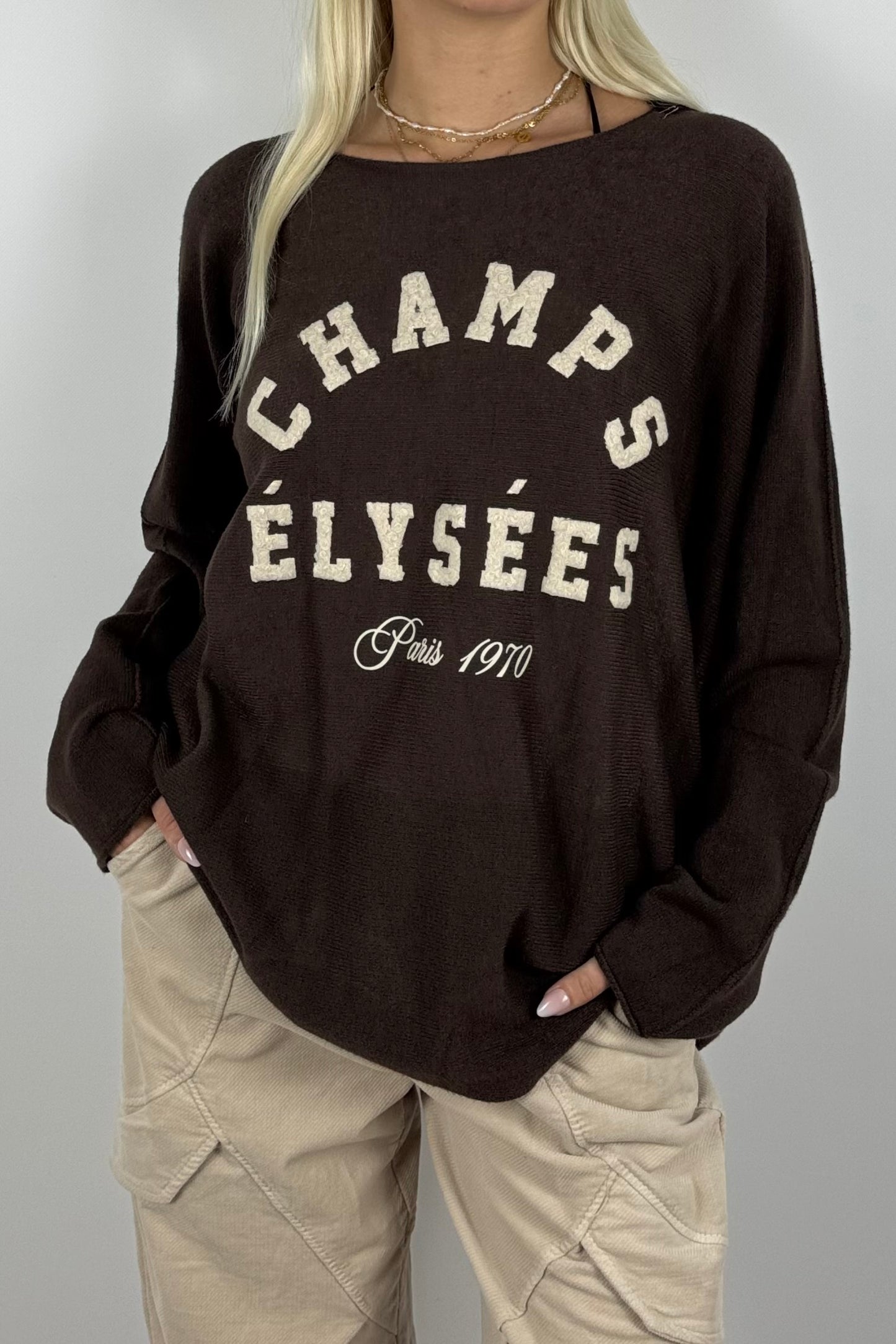 CHAMPS ÉLYSÉES Sweatshirt / Feinstrick-Pullover-Coffee