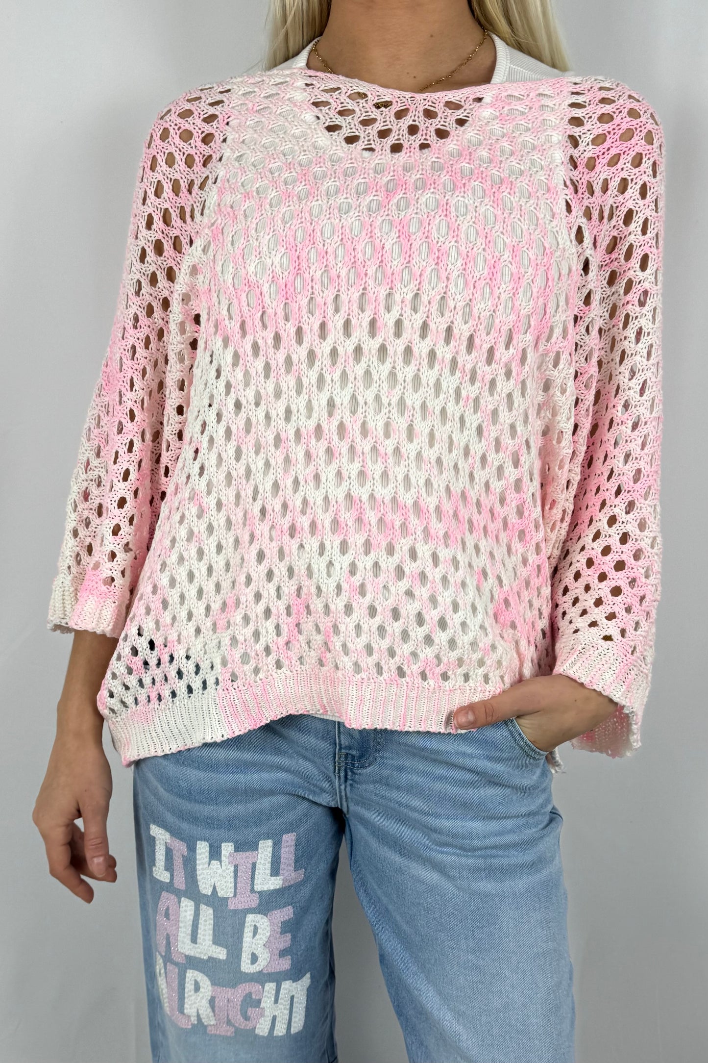 Damen Strick Shirt mit V Ausschnitt-Rosa