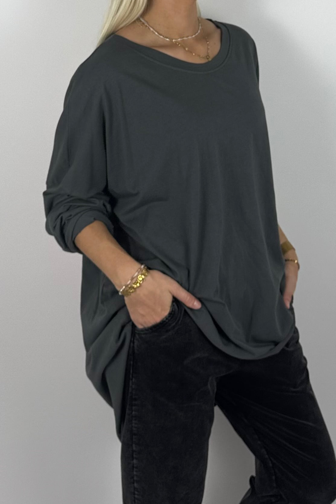 Damen Oversize Shirt mit STYLE-Print -Anthrazit