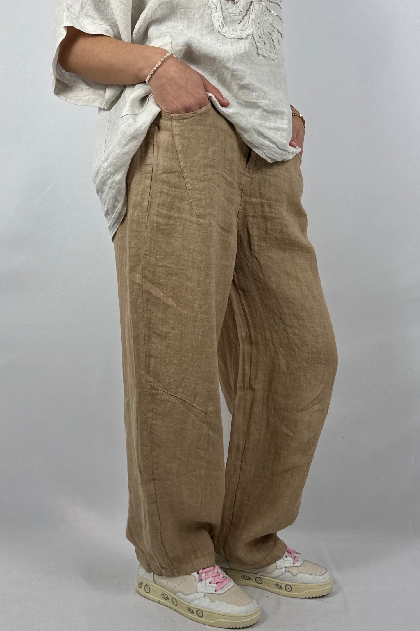 Lässige Leinenhose mit Knopfverschluss – Moderner Sommer Style-kamel