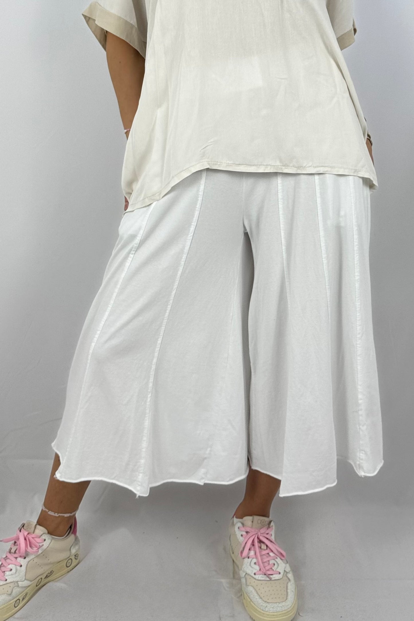 Lässige Oversize-Hose mit elastischem Bund-Weiß