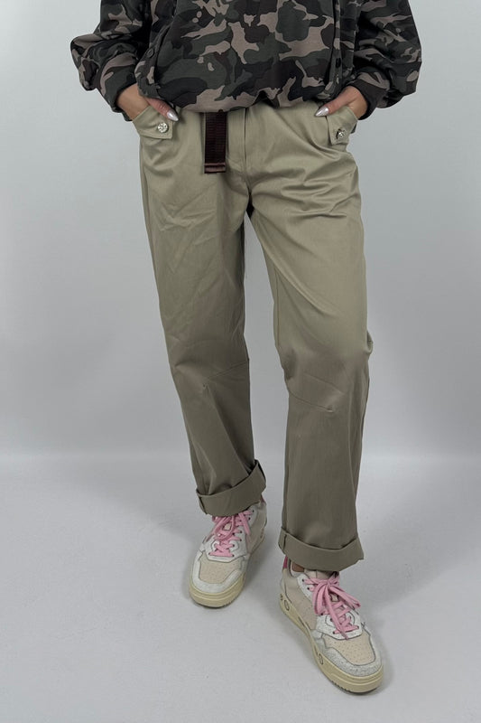 Modische Damen Balloonhose mit Gürtel – Mud