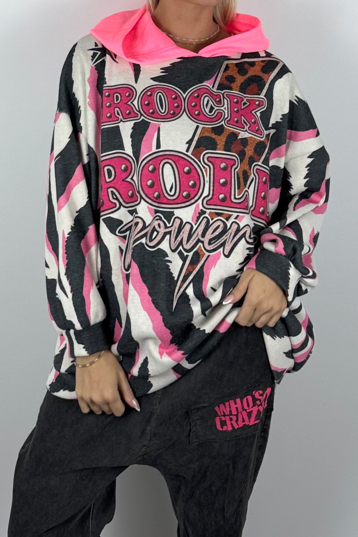 Damen Oversize Hoodie „Rock & Roll Power“-Beige