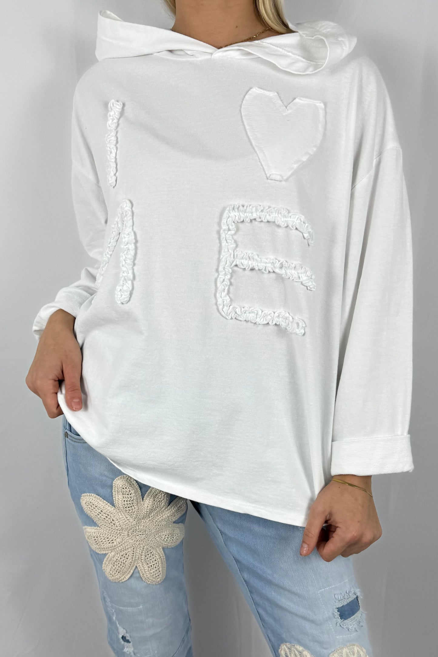 Damen Hoodie „I Love Me“ mit Schriftzug-Weiß