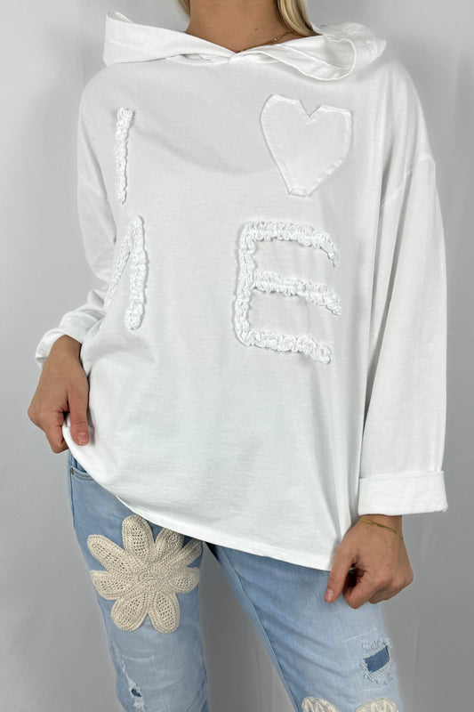 Damen Hoodie „I Love Me“ mit Schriftzug-Weiß