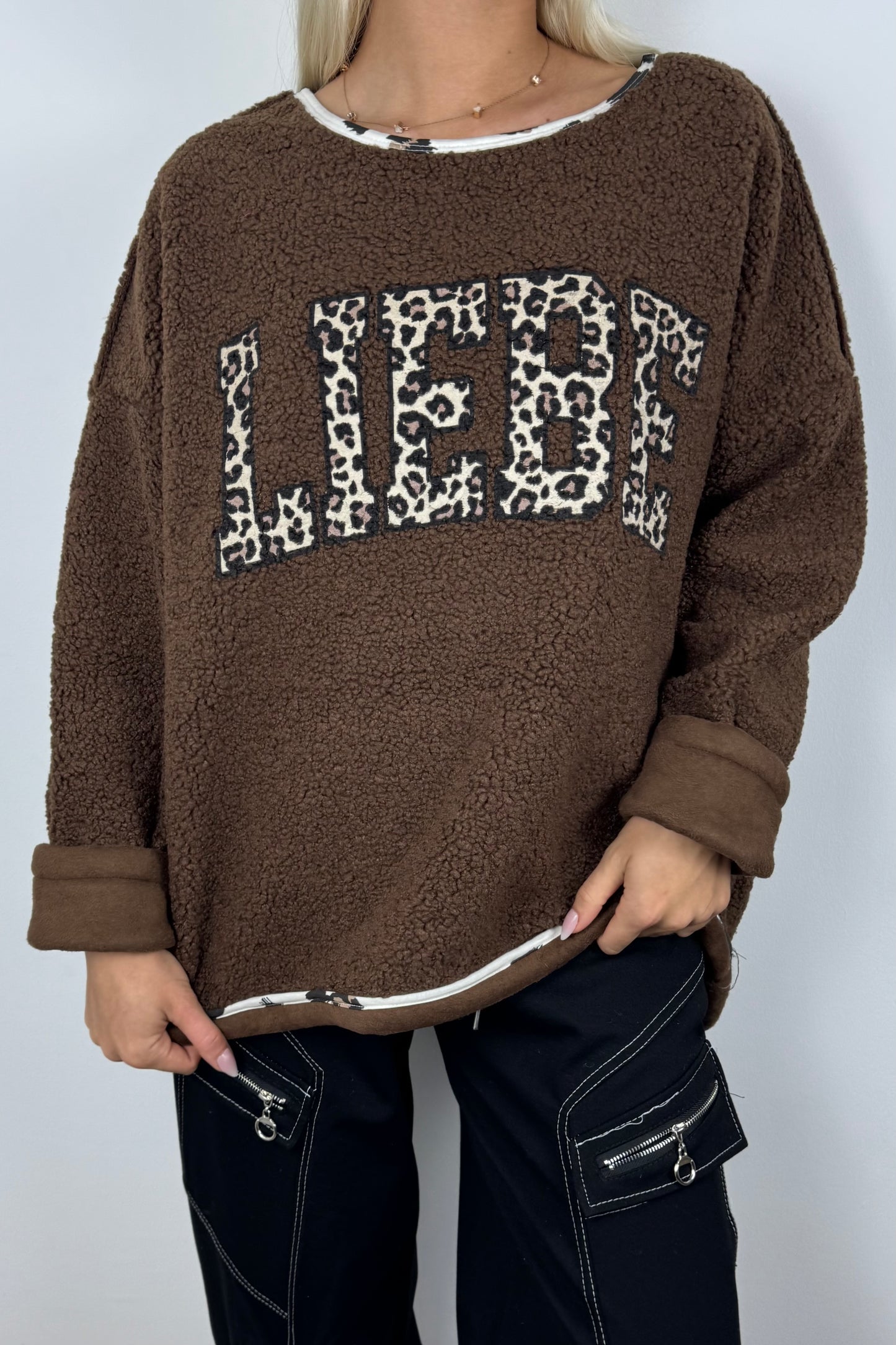 Oversize Teddy Pullover „LIEBE“ –Choco