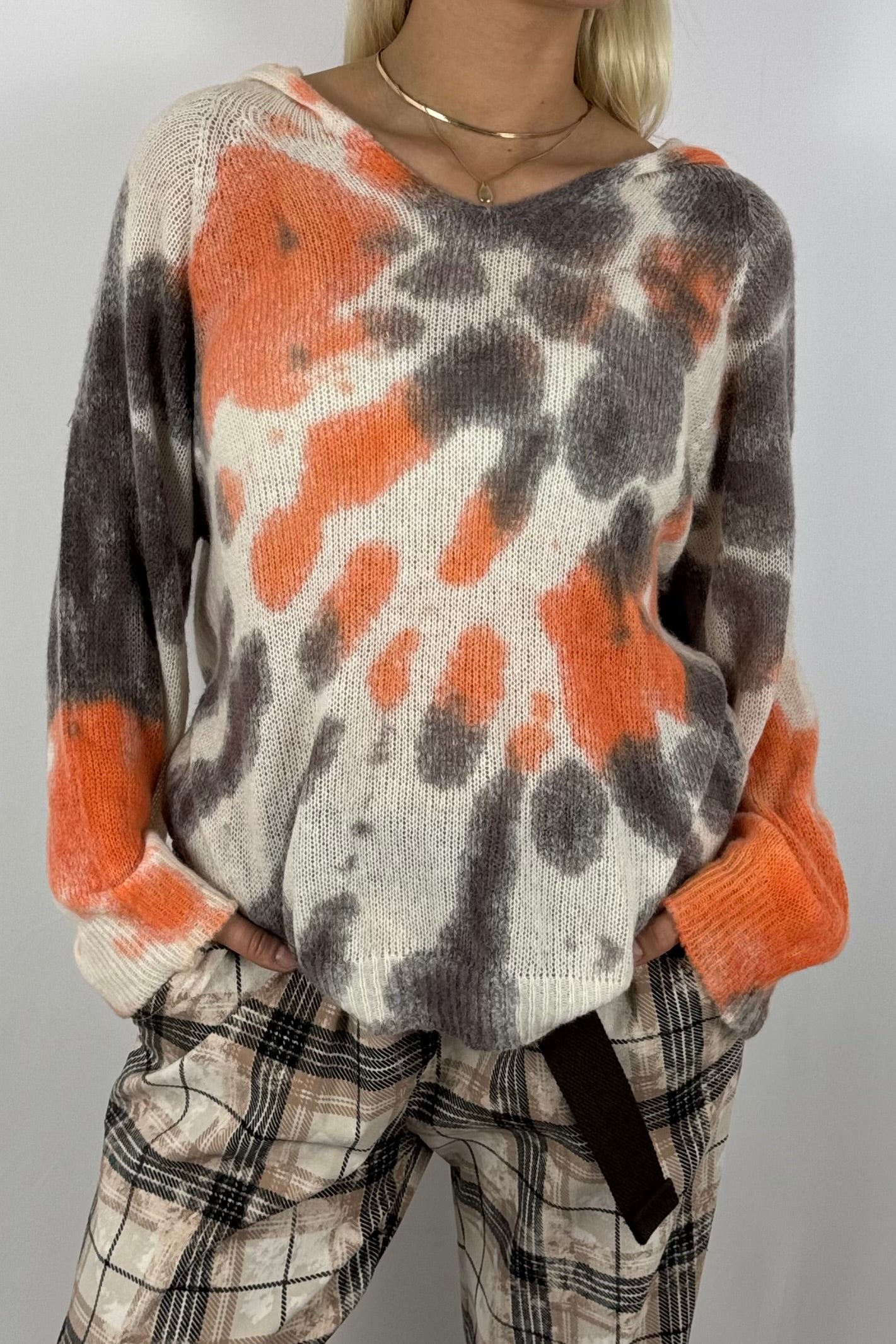 Damen Strickpullover – Weicher Farbverlauf-neon Orange