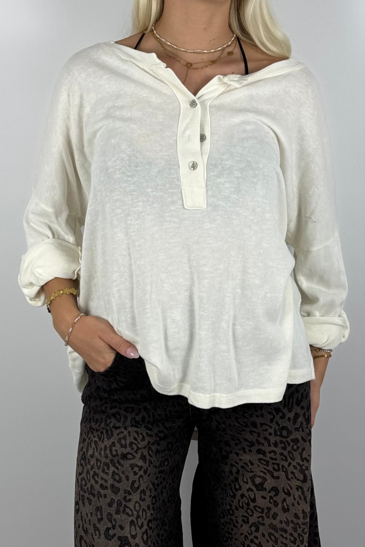 Oversize Shirt mit Knopfleiste-Weiß