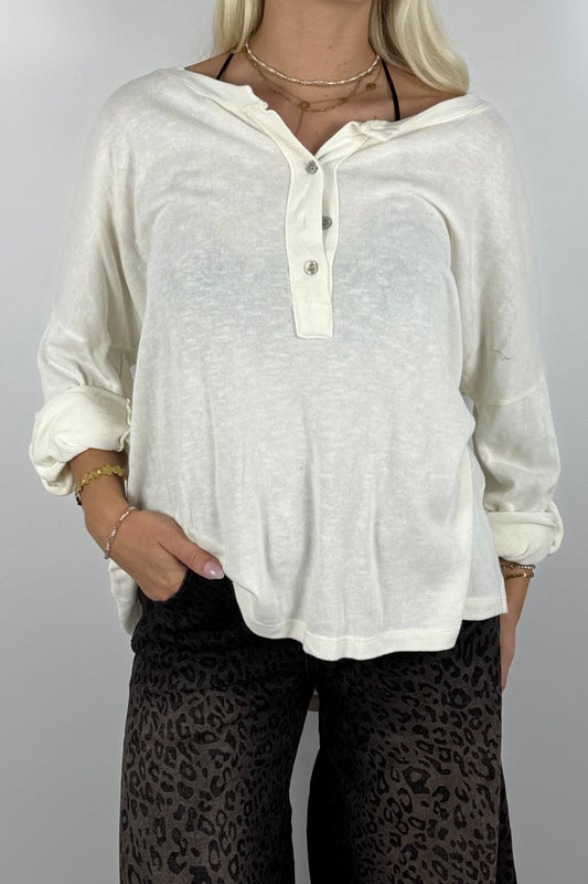 Oversize Shirt mit Knopfleiste-Weiß