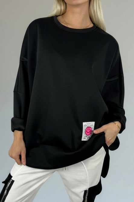 Oversize Sweatshirt mit Patch-Detail-Schwarz