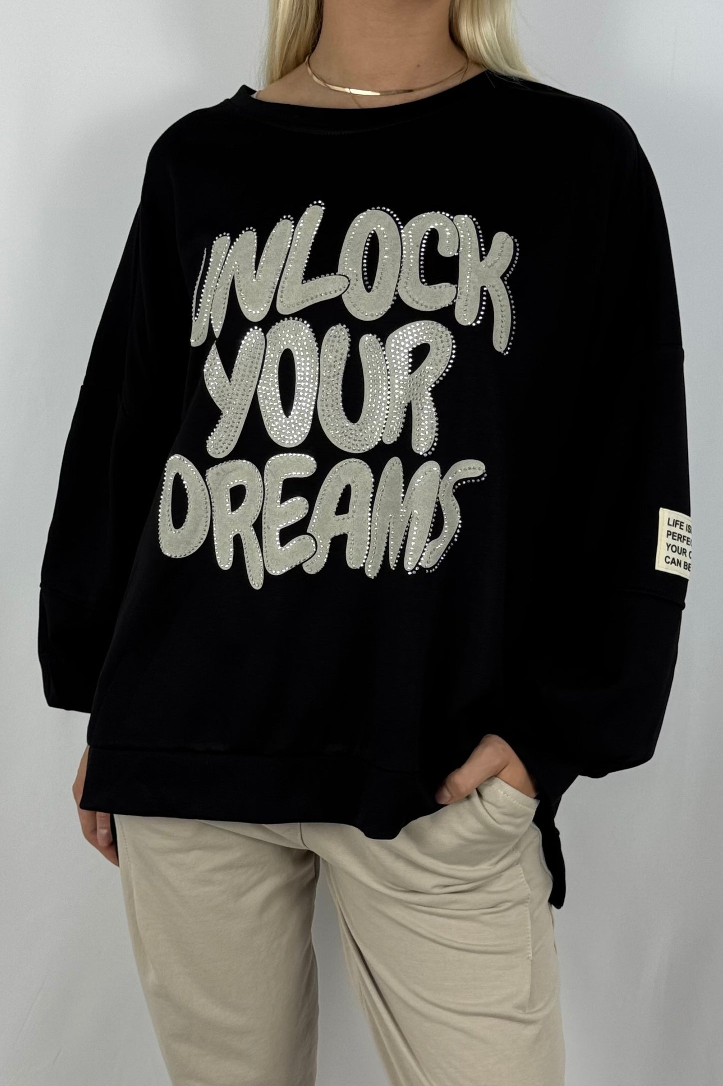Damen Oversize Sweatshirt – Unlock Your Dreams-Schwarz