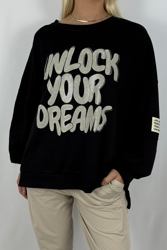 Damen Oversize Sweatshirt – Unlock Your Dreams-Schwarz