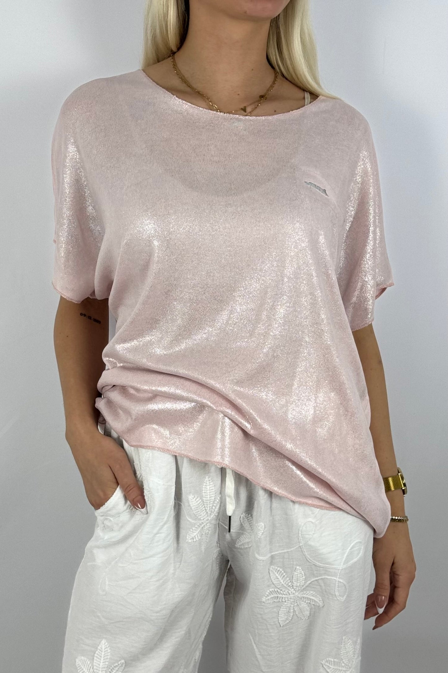 Glitzer-Shirt mit Pailletten-Detail – elegant & bequem-Rosa