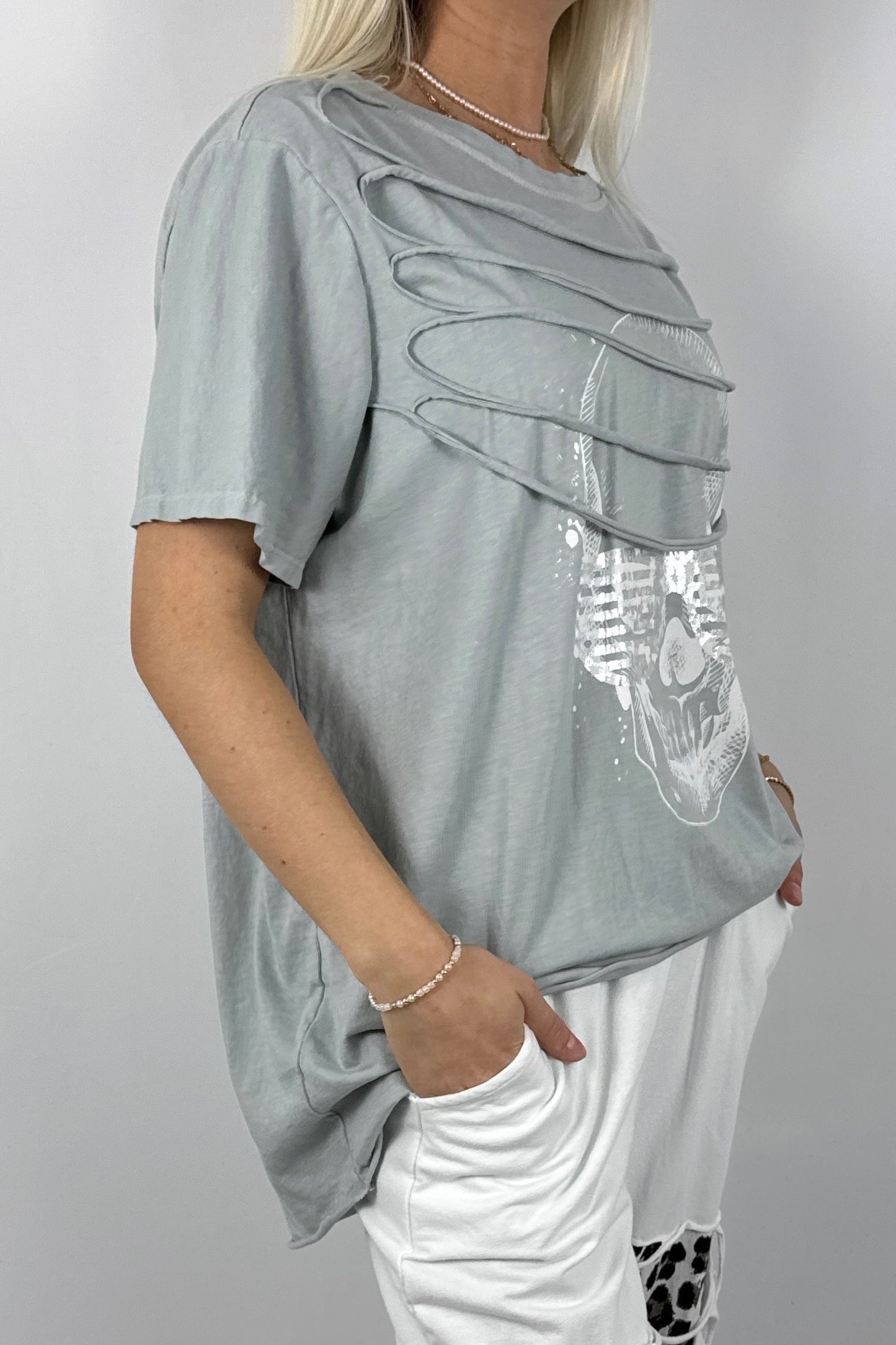 Oversize Shirt mit Skull Print – Moderner Streetstyle-Grau