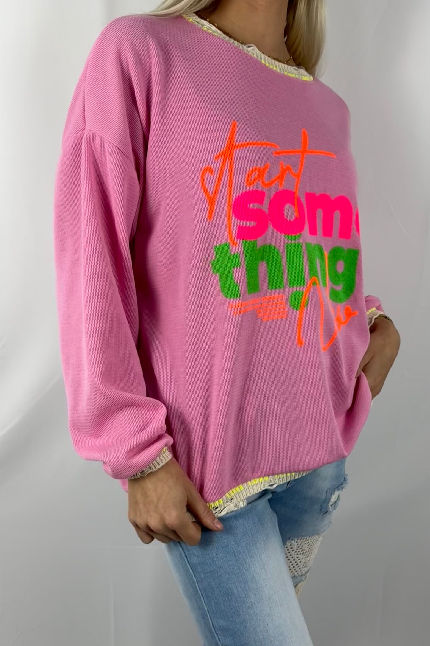 Oversize Shirt mit Schriftzug „Start Something New“-B-PInk