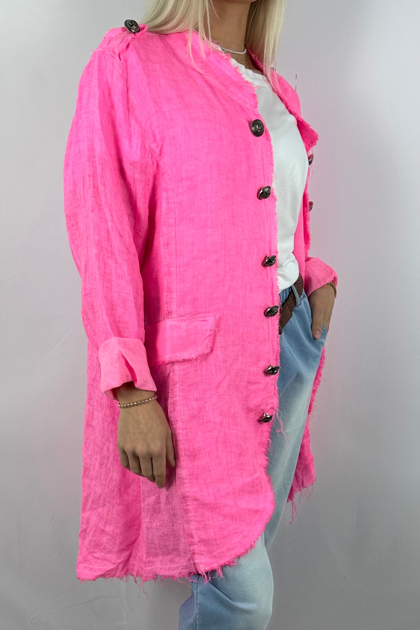 Leinenmantel „Casual Chic“ – leicht & stylisch-Neon Pink