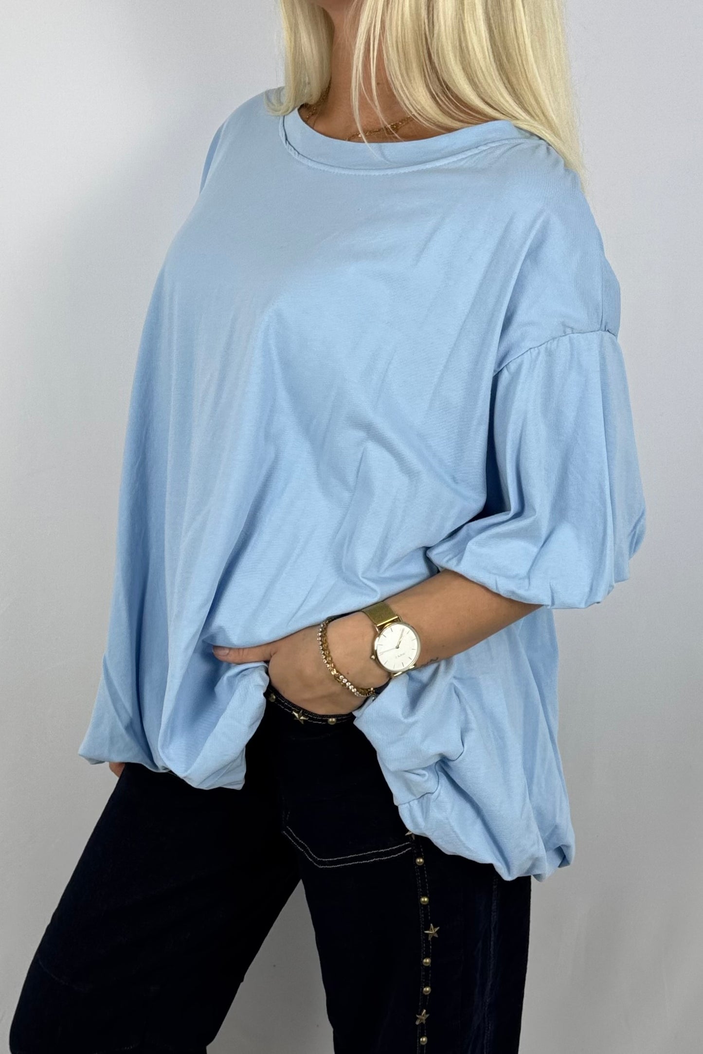Basic Oversize Shirt mit Puffärmeln – Hellblau