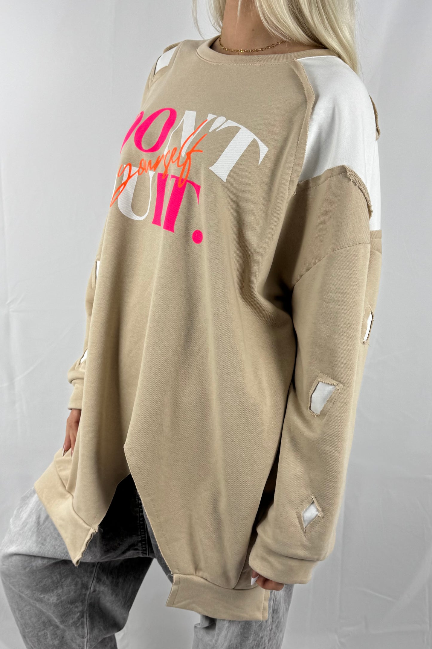 Oversize Sweatshirt mit Statement-Print –Beige