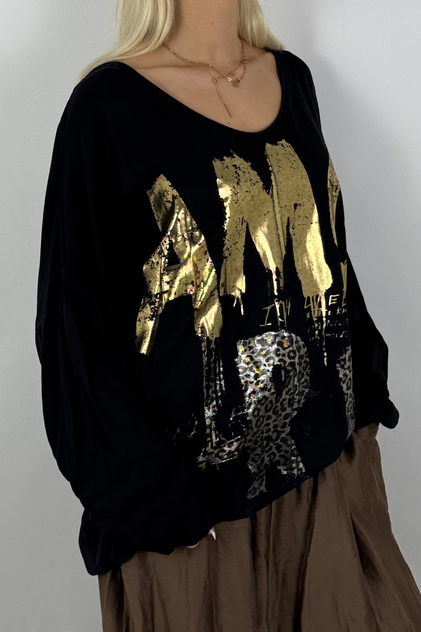 Oversize-Shirt mit Statement-Print-Schwarz