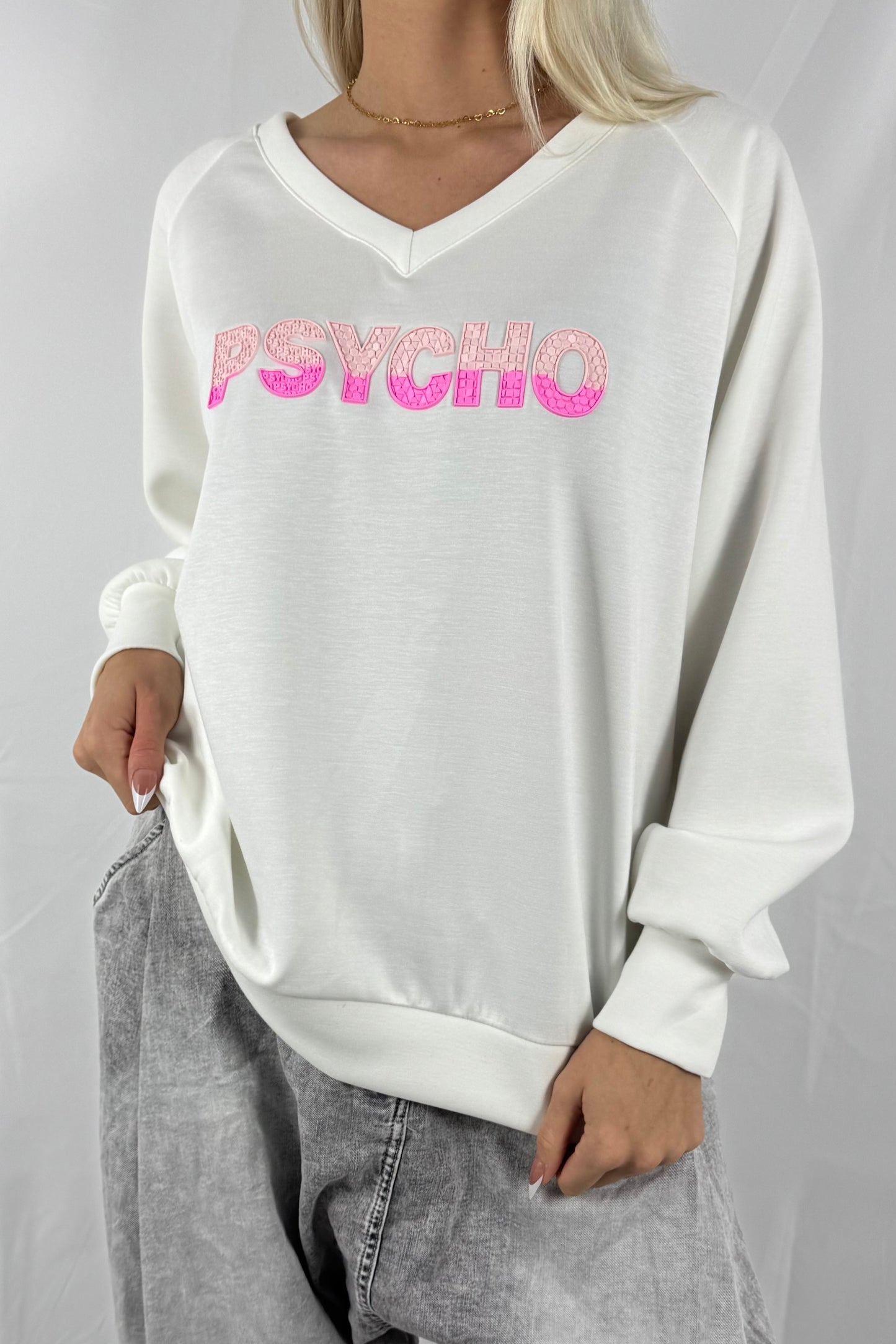 Oversize Sweatshirt mit Statement-Print –Weiß