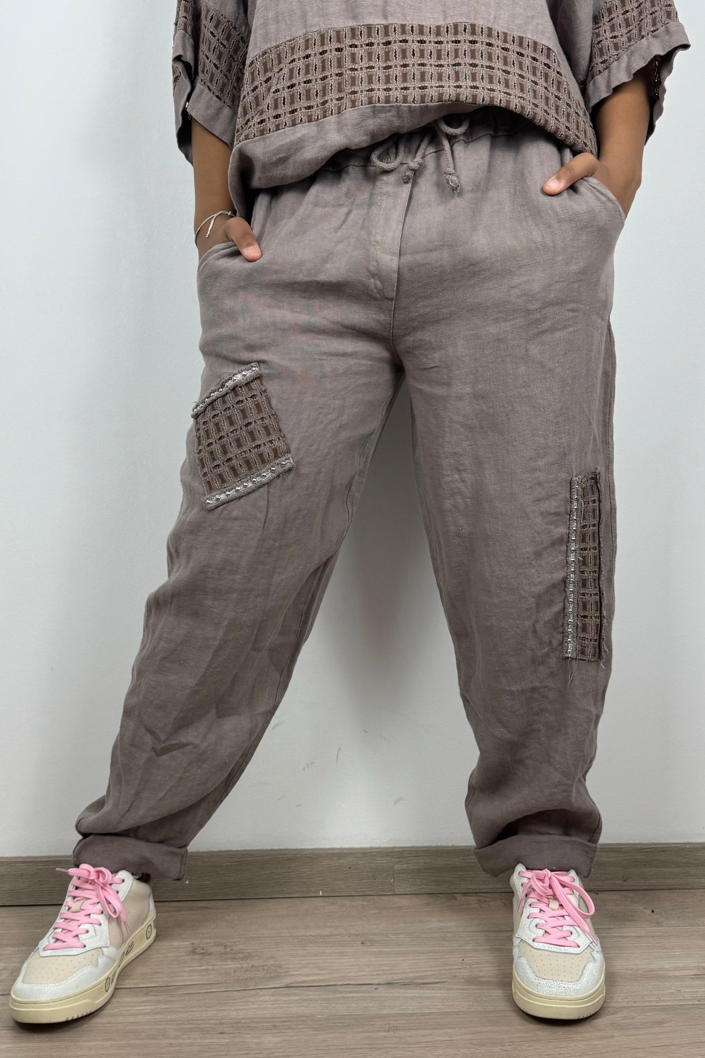 Leinenhose mit Ziertaschen – Einheitsgröße – 100% Leinen