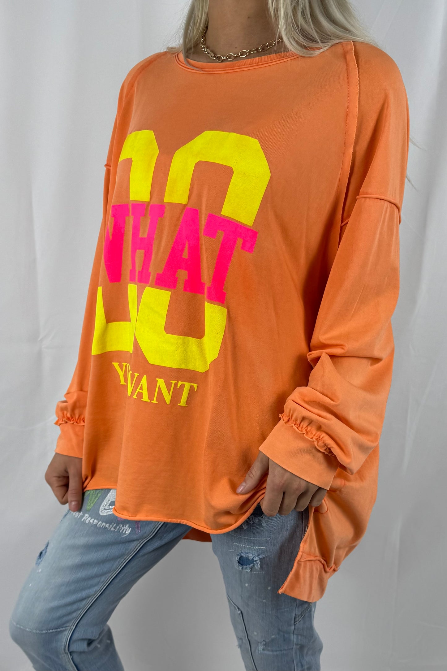 Shirt mit „DO WHAT YOU WANT“ Statement-Print-Orange