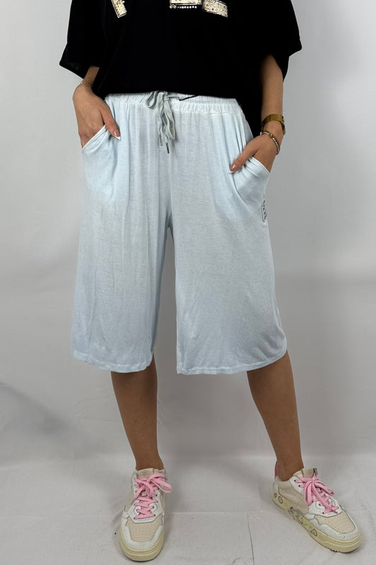 Jersey-Shorts mit Statement-Tasche-Hellblau
