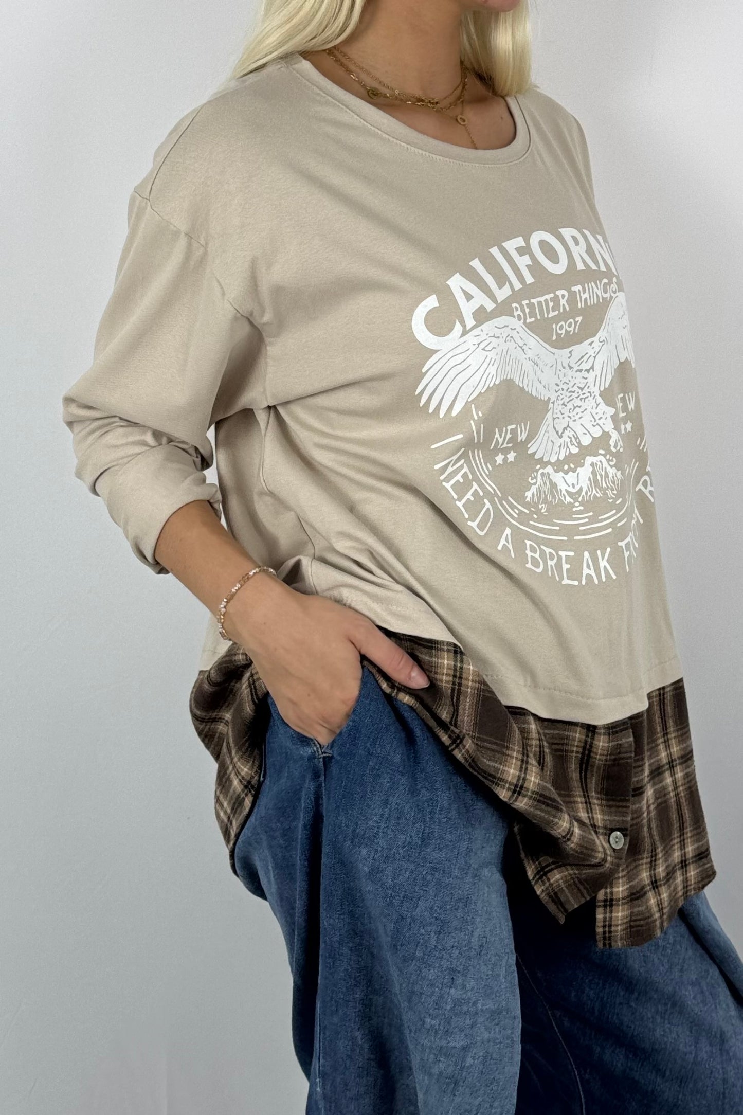 Damen Layering-Shirt „California“ – Karomuster-Look-Beige