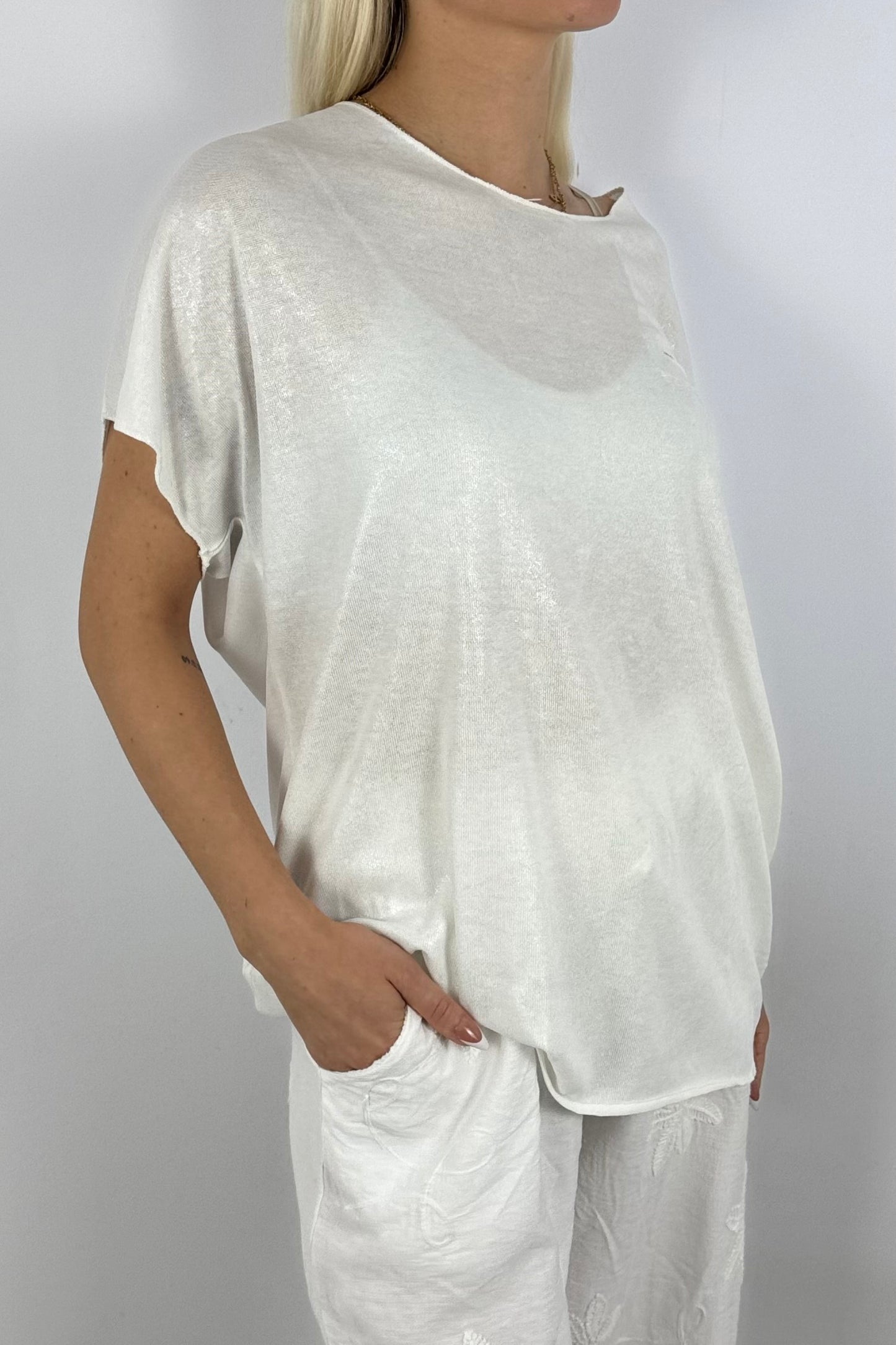 Glitzer-Shirt mit Pailletten-Detail – elegant & bequem-Weiß
