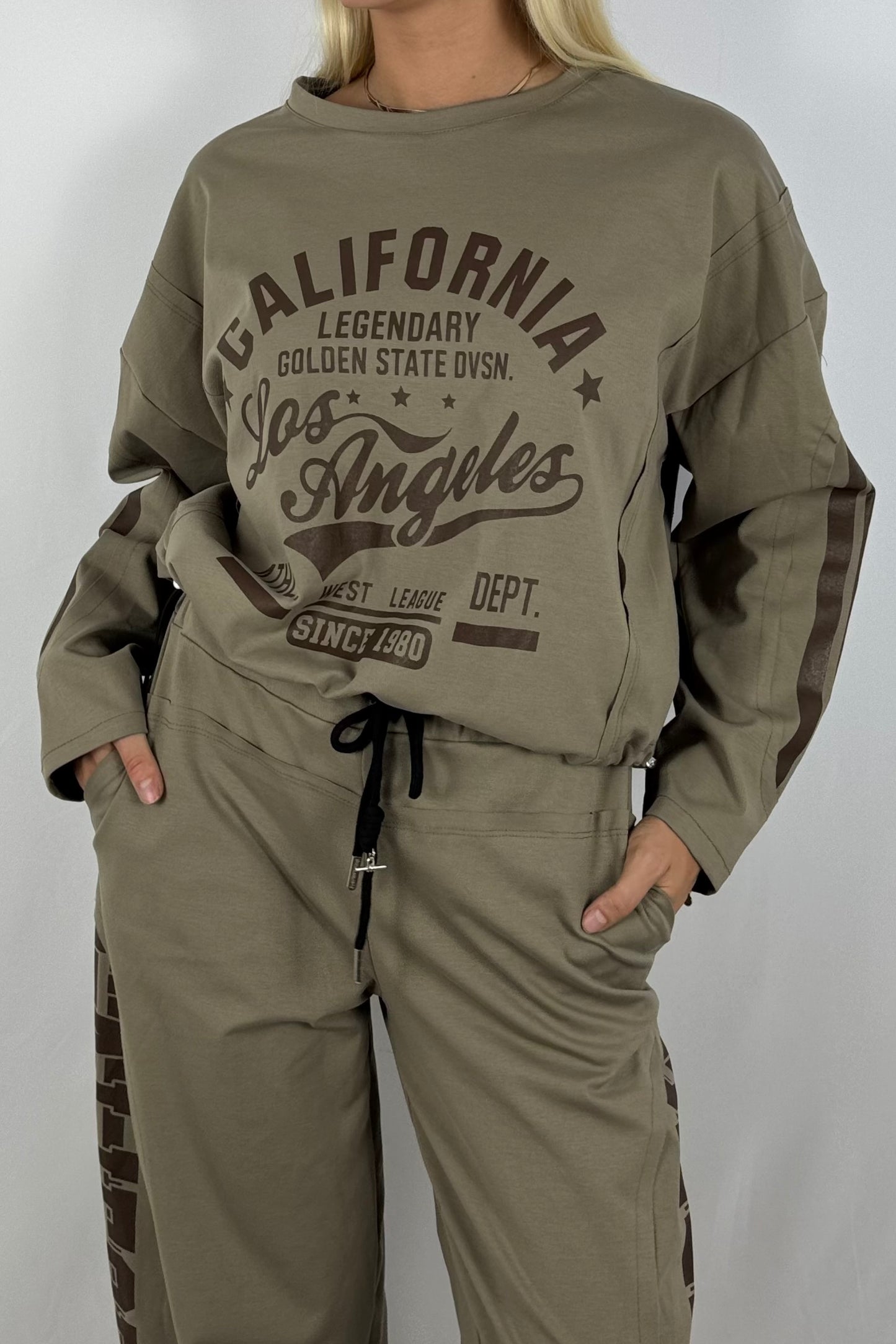 Damen Sweatshirt – California Los Angeles Print-Mud