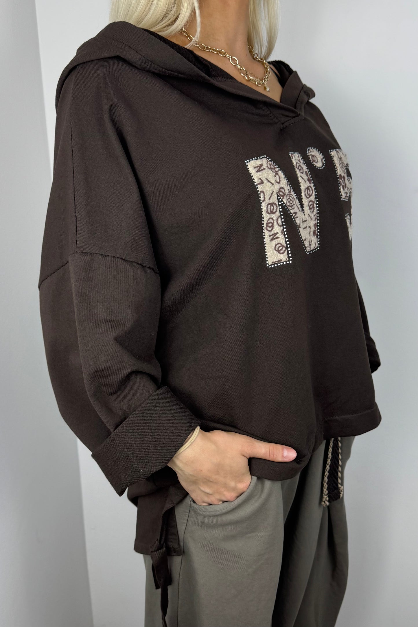 Hoodie mit Print-Detail und Bindeband-Choco