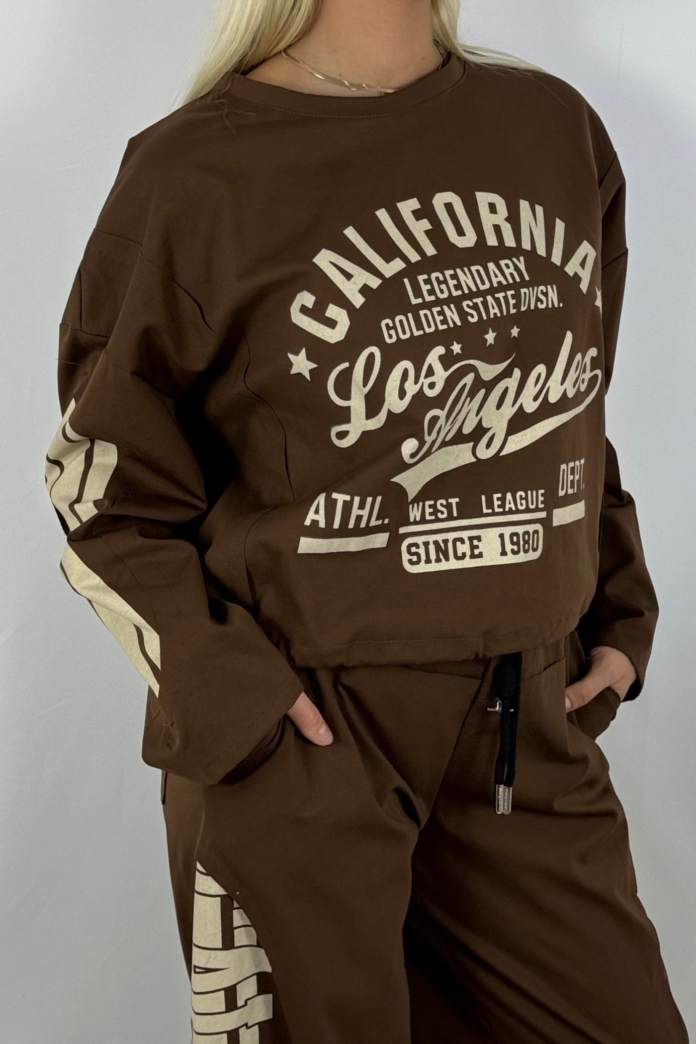 Damen Sweatshirt – California Los Angeles Print-Schoko