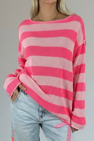Gestreiftes Shirt mit Rundhalsausschnitt-Pink